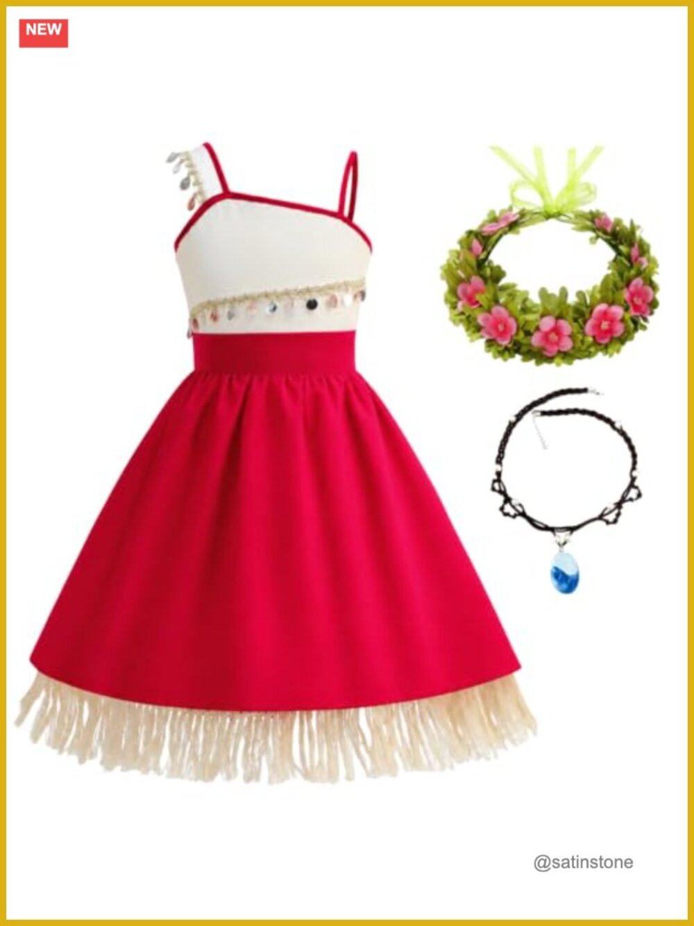 Girls Princess Costume Dress Set with Crown and Necklace, Kids Halloween Dress